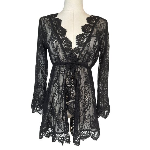 NEW Boho Gypsy Medium Beach Goddess Swim Cover Up Black - Picture 3 of 11